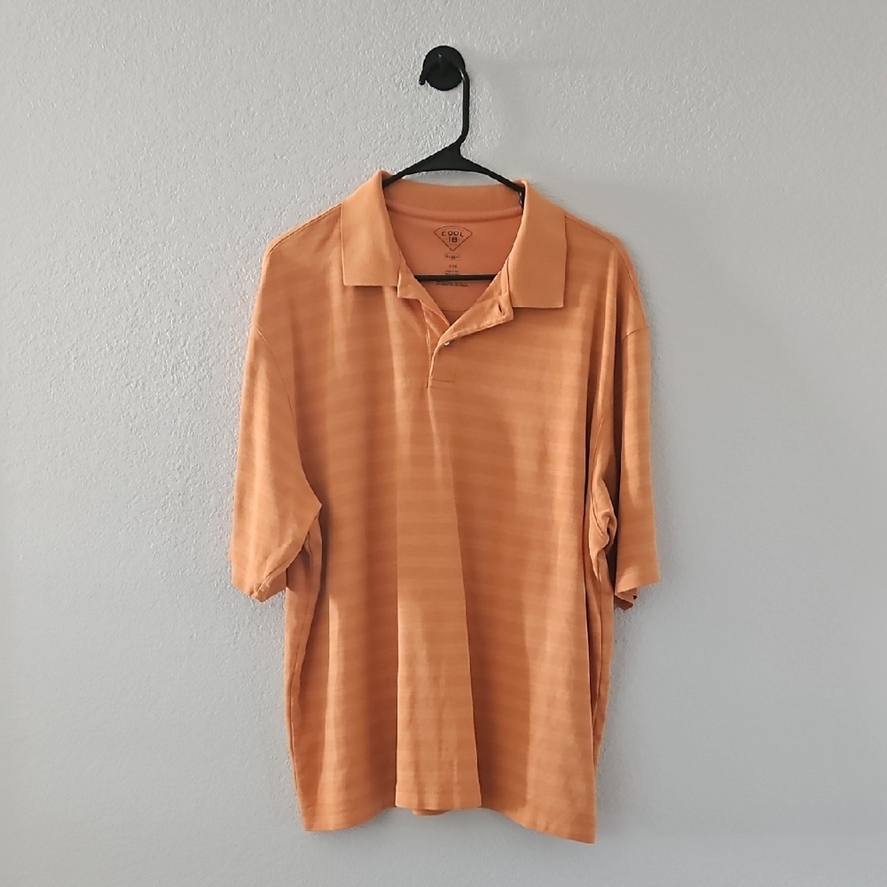 Haggar Men's Polo Shirt Short Sleeve 1/4 Button Up XL Horizontal Stripes Orange